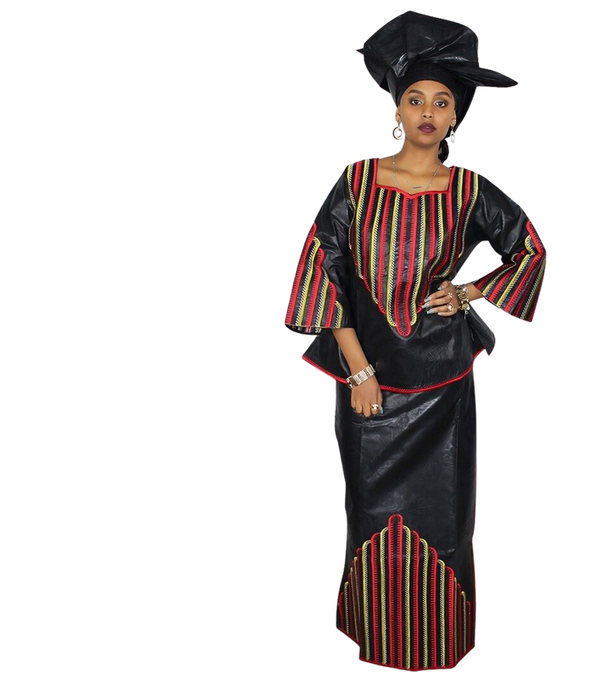 Boubou Africain Femme 2 Pièces Noir